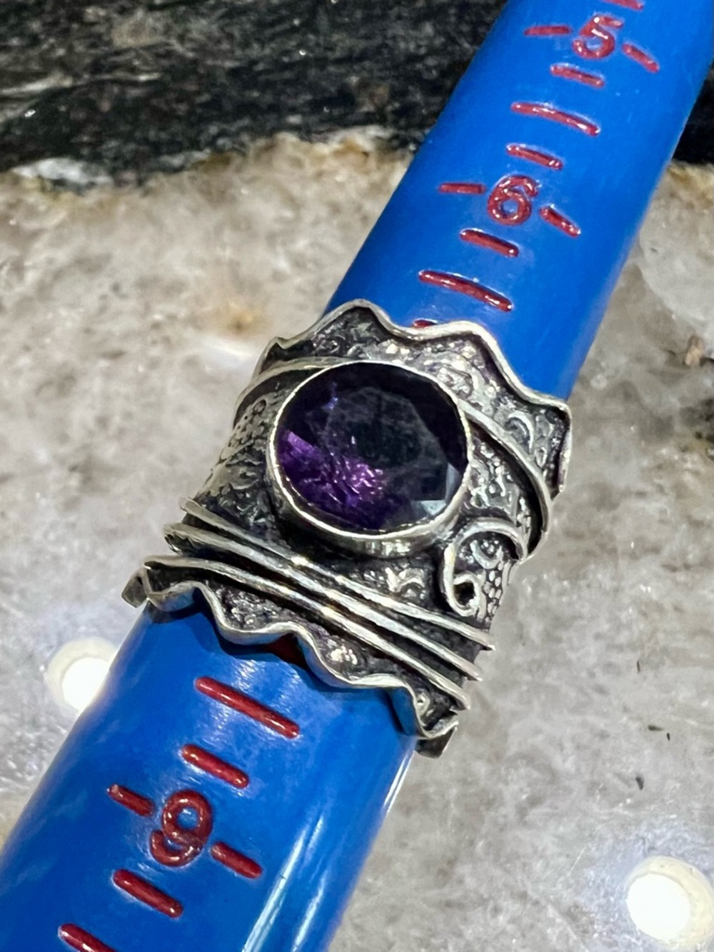 NWOT Amethyst and .925 Sterling Silver Ring Round Stone Statement Ring - Picture 4 of 8